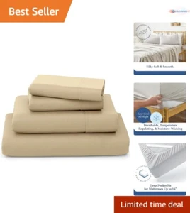 Queen Bamboo Sheets 16" Deep Pockets Cooling Soft 4-Piece Bedding Set Tan - Picture 1 of 10