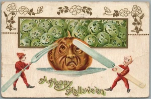 POSTAL ANTIGUA DE BRUJAS VOLADORAS FELIZ HALLOWEEN - Imagen 1 de 2