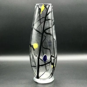 Handmade Abstract Murano Style Large Glass Vase Black Yellow Cobalt Blue - Picture 1 of 6