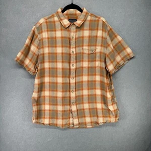 Pendleton Shirt Mens Size XL Plaid Brown Red Linen Blend Button Up Short Sleeve - Picture 1 of 11