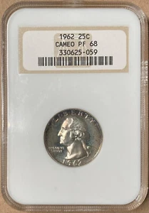 1962 NGC PF68 Cameo Proof Washington Silver Quarter 25c - Old Holder - Picture 1 of 2