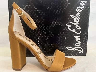Tacones Sam Edelman Block en seda amarilla, talla 6 EE. UU. Foto 1 de 4