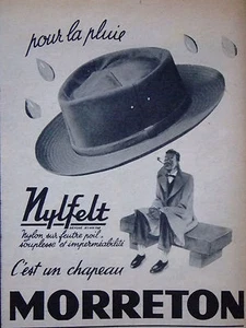 PUBLICITÉ DE PRESSE 1952 NYLFELT CHAPEAU MORRETON POUR LA PLUIE - ADVERTISING - Picture 1 of 1
