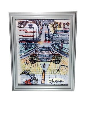 Decoración del hogar, arte de pared enmarcado, paisaje nocturno arte urbano / arte de paisaje urbano    Foto 1 de 4