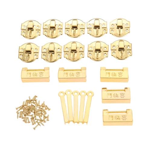 1pc Retro Padlock & 10pcs Gold Jewelry Box Latch Clasps Suitcase Hardware Set Cover
