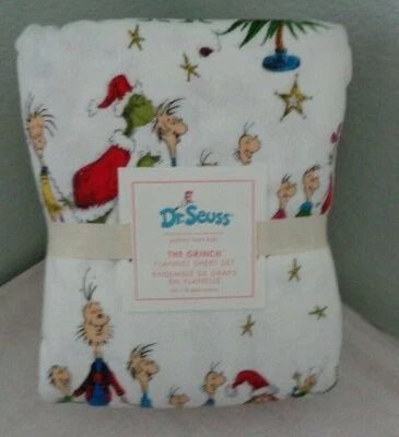 Dr Seuss POTTERY BARN Grinch Who Stole Christmas 4pc Full Flannel Bedding Set - Image 1 of 2