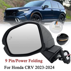 Left Driver Side Mirror W/Power Fold Blind Spot 9Pin For Honda CRV 2023-24 Black - Picture 1 of 18