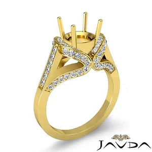 Diamond Engagement Round Semi Mount Ring 14k Yellow Gold Halo Pave Set 1.2Ctw - Picture 1 of 6