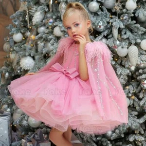 Flower Girl Princess Dresses With Cape Prom Party Tulle Wedding Bridesmaid Gowns - Picture 1 of 2