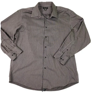 Structure Shirt Mens Large Modern Fit Button Up Black Gray Striped Casual - Picture 1 of 6
