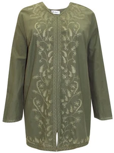 Tunic Top Ulla Popken KHAKI Cotton Leaf Embroidered Plus Size 20 (48") - Picture 1 of 3