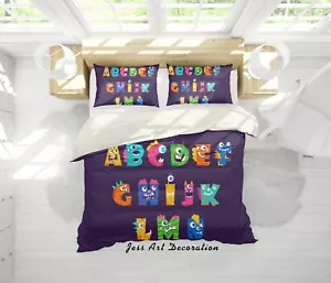 3D Letters Animals Cartoon Blue Quilt Cover Set Duvet Cover Bedding Pillowcases - Picture 1 of 5