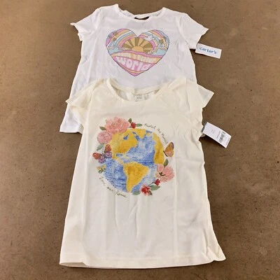 Carter's Girls 尺寸 7 白色/象牙白闪光口音图形 T 恤 2 包全新带标签 — 第 1/4 张图片