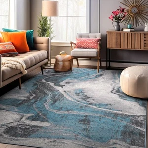 Area Rugs Distressed Contemporary Abstract Watercolor Stain Resistant Soft Rug - Picture 1 of 11