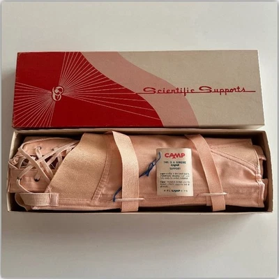 NOS 1950s 60s CAMP Fan Lace Corset Girdle Pink Coutil w Tags & Box Size 34 VTG - Image 1 of 4
