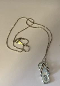MC Blue Thong Slipper 1” Tall Pendant On Silver Tone 16” Chain Necklace  - Picture 1 of 5