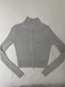 H&M Women’s Ribbed Grey Double Zip Long Sleeve Top Size XXS - Picture 1 of 7