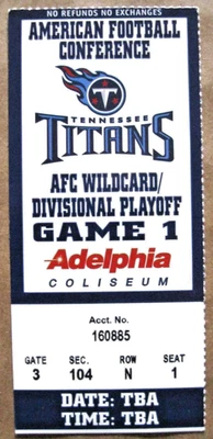 MUSIC CITY MIRACLE AFC Wild Card Game Bills Titans Ticket Stub 1/8/2000 NM RARE - Image 1 of 3