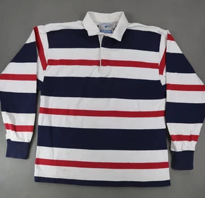 Vintage Lands End Rugby Polo Shirt Mens Sz L USA Red Blue Long Sleeve Golf - Picture 1 of 6