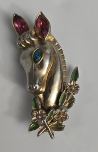 Vtg CORO Signed Horse Head Pink Blue Rhinestones Adolph Katz Designer Magnet - Picture 1 of 5