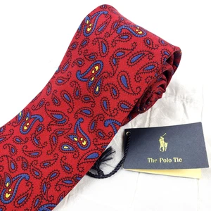 NWT Vintage Polo Ralph Lauren Hand Made USA Mens Red 100% Silk Tie Paisley NEW - Imagen 1 de 15