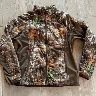 Realtree Edge Women's Camo Full Zip Jacket Size Large Hunting Outdoors Pink Logo - Image 1 of 4