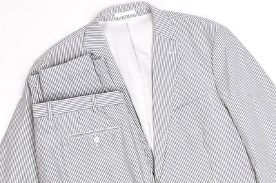 Lauren Ralph Lauren Cotton White/Blue Stripe Seersucker Suit 46 R Pants 38x29 - Image 1 of 4