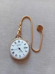 RELOJ BOLSILLO SEKONDA 19 JOYAS CHAPADO EN ORO CUERDA EN MUY BUEN ESTADO. - Imagen 1 de 2