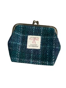 Monedero Glen Appin Harris Tweed broche pequeño 'eigg' azul a cuadros - Imagen 1 de 4