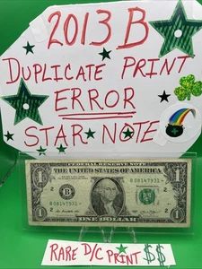 🌟Star Note 2013 B Duplicate Serial ERROR  B08147931* Fancy Number $1 Bill D/C - Picture 1 of 18