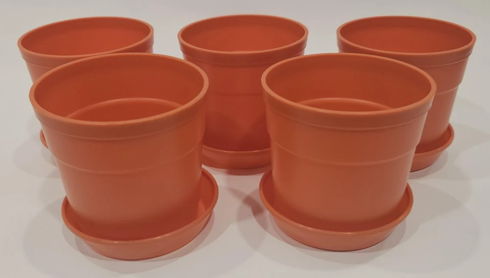 Macetas naranja fuego de 7 pulgadas con platillos - (estuche de 5) - flor de plástico... Foto 1 de 1