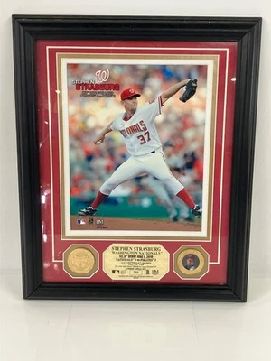 Stephen Strasburg Framed MLB Debut Photo With 2 Gold Medallions By Highland Mint - Image 1 of 4