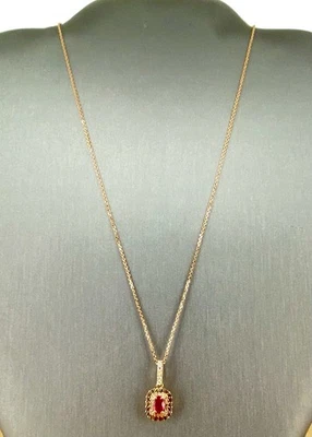 Colgante Effy BH Oro Rosa 14K Rubí y Diamantes Blancos y Champagne en Collar de 16" Foto 1 de 4