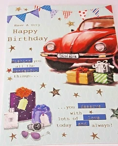 Geburtstagskarte Männer von Heartstrings Cards. Rotes Auto Motiv.  - Bild 1 von 4