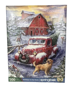 Farm Puzzle 500 Piece Springbok Holidays On The Farm Christmas Jigsaw Puzzle NEW - Picture 1 of 7