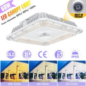 60W LED Canopy Gas Station Light Fixtures with Photocell 3000K~5000K Adjustable - Picture 1 of 14