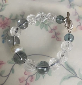 Quartz Bead 6.25" Bracelet with Central Faux Pearl & SP Toggle Clasp - Picture 1 of 4