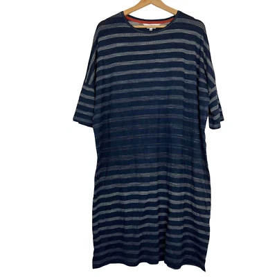 Vestido Brora UK 12 14 Azul Rayas MIDI Noche Informal Relajado Utilidad Tareas Foto 1 de 4