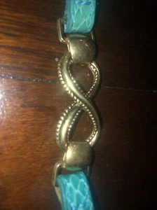 BARSE Genuine  Turquoise Leather Gold Tone Adjustable Snap Closure Bracelet - Picture 1 of 5