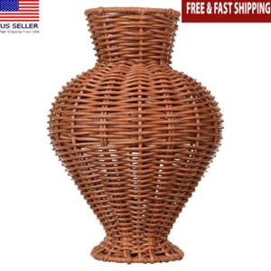 Decorative 10 Inch Faux Rattan Vase Basketweave Design Indoor Plant Display New - Picture 1 of 9