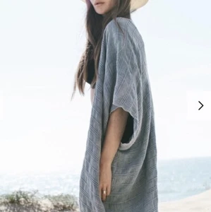 The Handloom Los Angeles Womens Cotton Kimono Cardigan Blue One Size Lagenlook - Picture 1 of 11