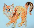  Oryginalny imbir tabby sztuka kota malarstwo akwarelowe, prezent dla miłośnika zwierząt domowych, pomarańczowy kotek