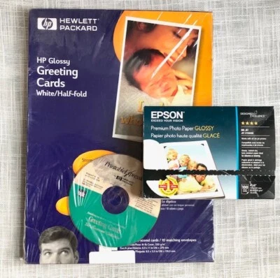 Epson Premium Photo Paper Glossy 4 X 6  + HP Glossy Greeting Cards LOT of 2 DIY - Image 1 of 4