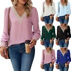 Long Sleeve Ruffle Blouse Fall Puff Sleeve Tops V Neck Tops Loose Fit