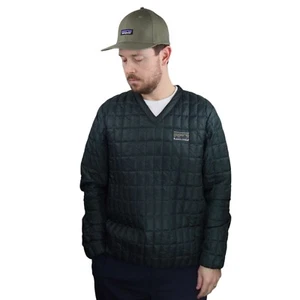 Patagonia Ultralight Down V-Neck Pullover Quilted Shirt Jacket Mens Medium Green - Picture 1 of 10