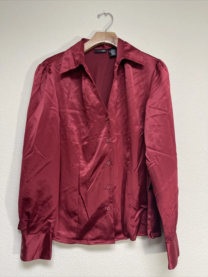 Blusa East 5th Para Mujer Nueva Con Etiquetas, Talla 10, Roja Elegante Botón Delantero Manga Larga Poliéster Foto 1 de 4