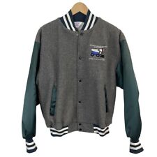 Vintage WestArk Varsity Jacket Mens M Grey Green Satin Sleeve Snoopy Hockey EUC