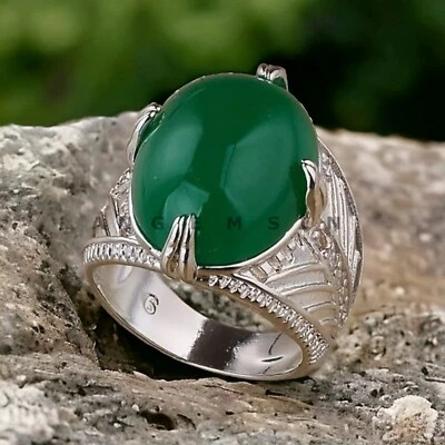 玉石带 925 纯银戒指 男式 #AL676 — 第 1/4 张图片