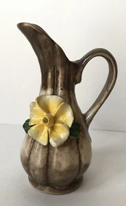 Vintage Capodimonte Porcelain Vase Brown With Yellow Rose 5-3/4” Tall - Picture 1 of 7