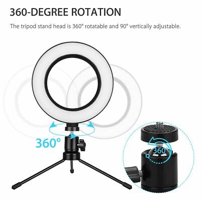 6in LED Ring Light 12000K Kit Dimmable For Phone Camera Selfie Makeup With Stand - Image 1 of 4